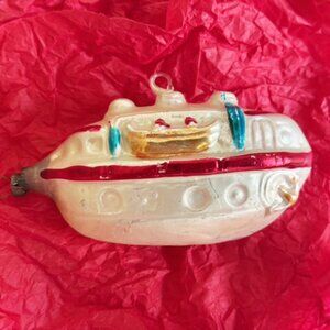Vintage Boat Ship Submarine Glass Christmas Ornament